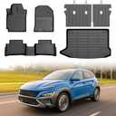 Mixsuper Floor Mat & Cargo Liner for Hyundai Kona 2018-2023/Kona N 2022-2023(No for EV),All Weather TPE Floor Liners with Trunk Mat & Backrest Protectors,Kona Accessories,Anti-Slip Floor Liners Set