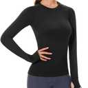 Women's Seamless Tops Long Sleeve Shirts Perfect Yoga Gym Top for Sports & Fitness Top Slim Fit (US, Alpha, Medium, Regular, Regular, Onyx Black Long Sleeve)