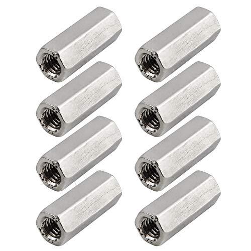 TOPPROS Pack of 8 M6 X 1.0-Pitch 25mm Length Hex Width 10mm Metric Hex Coupling Nut 304 Stainless Steel Rod Coupling Nuts