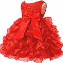Jup'Elle Baby Girl Dresses Ruffle Lace Pageant Party Wedding Flower Girl Dress (12 Months, Margarite Scarlet(red))