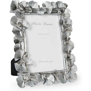 Cuspin 4x6 Silver Picture Frame, Vintage Silver Ornate Leaf Textured Hand-Crafted Resin with Glass Front Antique Photo Frame for Tabletop Display, Retro Design Home Decor