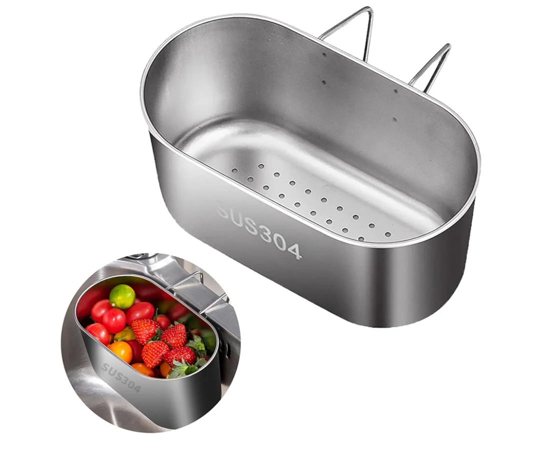 Stainless Steel Sink Drain Strainer Basket, Multifunction Hanging Sink Strainer Colander Drain Basket, Kitchen Sink Food Waste Filter and Vegetables Fruits Clean