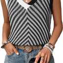 SHEWIN Tank Tops for Women 2025 Casual Sleeveless Shirts Knit Sweater Vest V Neck Summer Tops (Small, Black White)