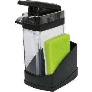 Casabella Sink Sider Solo Kitchen Soap Pump and Sponge Caddy, Black/Chrome - 2-in-1 Soap and Sponge Caddy, One-Hand Soap Dispensing, Ergonomic Design, Easy to Refill and Clean, Efficient Size