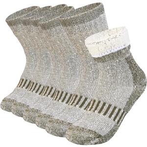 Kids Merino Wool Hiking Socks 3 Pairs,Thermal Crew Socks for Boys & Girls,Thick Warm Cushioned Sole 4-10 Years (Green)