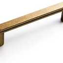 Goo-Ki 5 Pack 3 3/4 Inch Antique Brass Cabinet Pull Handle – Decorative Grooved Texture & Non-Slip Grip for Farmhouse/Industrial Cabinetry