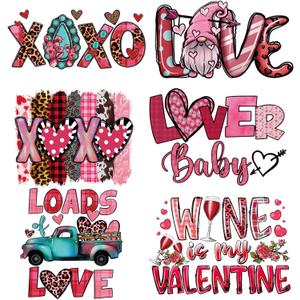 2 x 6Pcs Valentines Day Iron On Transfers - Valentine's Day Heat Transfer Vinyl for Clothes Pillow Hoodie Apron - Leopard Love Heart Design for Valentines Shirts for Women - DIY Craft Supplies