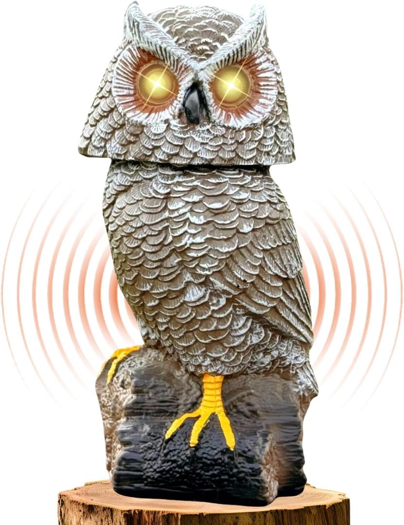 Solar Powered Garden Owl with Motion Detection, Rotating Head, Realistic Hoots and Silent Mode, Outdoor Statue and Sculpture, Owl Decoration for Home, Garden, Patio and Lawn