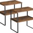 SONGMICS Cabinet Organizer Shelf, Set of 4 Kitchen Counter Shelves, Kitchen Storage, Spice Rack, Stackable, Expandable, Metal and Engineered Wood, Ink Black and Rustic Brown UKCS021X01
