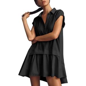 Fisoew Womens Summer Sweatshirt Dresses Short Sleeve V Neck Casual Oversized Patchwork Mini Dress, Size XXL