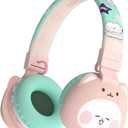 Kids Bluetooth Headphones, 85dB Volume Limit, Ultra-Soft Over-Ear, Built-in Mic, Foldable,Cartoon Animal Design, Suitable for School & Travel, FM/TF/AUX Supported (Icarer, Pink Cat)