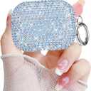 Newseego for AirPods Pro 3 Generation Case, Luxury Sparkly Bling Rhinestone Case with Keychain for Women Girls Anti-Lost Glitter Crystal Hard PC Shockproof Protective Cover for AirPods Pro 3rd-Blue