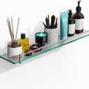 24 Inch Glass Bathroom Shelves,Brushed Nickel Floating Shelves for Wall Rectangular Modern Stainless Steel Glass Shelf for Bathroom Shelves Wall Mounted, 24"with railing