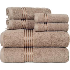 Lavish Home 6 Piece Bathroom Towels Set - 625GSM 100% Cotton Bathroom Essentials with 2 Absorbent Wash Cloths, 2 Hand Cloths, and 2 Bath Towel for Shower, Gym, Dorm and Spa (Taupe)
