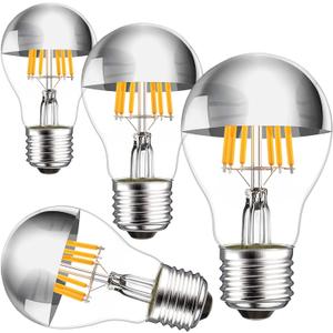 Half Chrome Light Bulb 6W (60 Watt Equivalent), Dimmable A19 A Shape 2700K Warm White Decorative LED Edison Bulb, Silver Tipped Light Bulb E26 Base Pack of 4 (Silver)