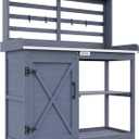 Outsunny Outdoor Wooden Potting Bench Table, Garden Workstation with Storage Cabinet, Storage Shelves for Backyard, Patio, Balcony, Gray