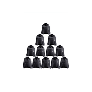 KUUQA 11Pcs Drawstring Backpack Bags Bulk with Zipper Pocket and Headphone Hole（Black）