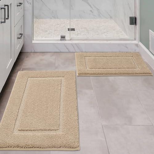 ZOESIOER Bathroom Rugs Sets 2 Piece, Ultra Absorbent Soft Bath Rug, Machine Washable Microfiber Non-Slip Bath Mat for Bathroom Floor, Tub, Toilet, Shower Room, Beige 23.5"×16"