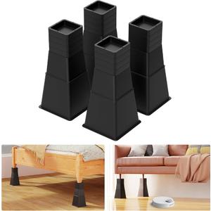 12 inch Bed Risers Heavy Duty, Adjustable Furniture Risers for Bed, Sofa, Table, Chair, Support up to 1500 Lbs (Set of 4, Black)