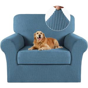 2 Piece Chair Covers Chair Slipcovers For Living Room Armchair Sofa Covers Chair Couch Cover with Arms Washable Furniture Protector for Chairs 85% polyester, 15% Spandex Fabric (Chair, Dusty Blue)