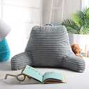 Nestl Reading Pillow with Shredded Memory Foam, Luxe Cut Plush Back Pillow for Sitting Up in Bed, Back and Arms Adjustable Support for Adult & Teens, Backrest Pillows with Washable Cover Light Grey