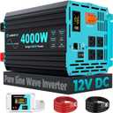 4000 Watt Inverter Pure Sine Wave 12V DC to 120V AC for RV, Truck, Solar, Home, Off-Grid, Power Inverter with 4 AC Outlet, 30W Type-C, 5V 3.1A USB, Hardwire Port, Remote Control, Surge 8000W