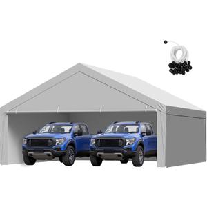 VEVOR Carport Replacement Canopy Cover, 20 x 20 ft Potable Garage Tent Top Tarp with Sidewalls, UV-Resistant & Waterproof, Heavy Duty Car Shelter Tarp with Ball Buggies, Grey, Frame Not Included