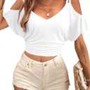 LilyCoco Women Off The Shoulder Tops Backless Top Batwing Going Out Cropped T Shirt (White, S)
