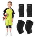 Kids/Youth Knee Pads + Elbow Pads, Compression Support Sleeve with Thickened Pad, Breathable & Lightweight Protective Gear for Basketball Wrestling Football Volleyball Snowboarding Dance(S)