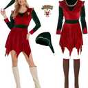 Yonroik Christmas Costume For Women,4 Pcs Cute Jovi the Dress Womens adult Holiday Xmas Fancy Outfit for Party, S