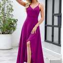 ANRABESS Formal Dresses for Women Evening Party Cocktail Long Dress Split Elegant V Neck Wrap Ruffle Wedding Guest Dresses (Pink, XL)