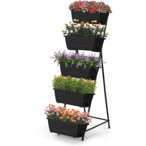 5 Tier Vertical Raised Garden Bed Planter Box, Vertical Raised Bed with Drainage Holes for Indoor Outdoor Herbs Flowers Vegetables Plants, Black