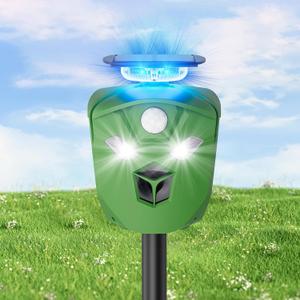 360 Solar Animal Repellent for Yard & Garden No Blind Spot Motion Sensor to Keep Deer, Raccoons & Cats Away, Waterproof Ultrasonic & Flashing Light Outdoor Deer Repellent Device