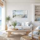 Relaxing Coastal Beach House Porch Canvas Wall Art Ocean View Watercolor Painting Print Gallery Wrapped Sunny Seaside Artwork for Living Room Bedroom Bathroom Decor，40x20 INCH