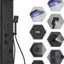 Shower Panel LED Rainfall Waterfall Shower Head Light Bathroom Shower Panel Tower System Rain Massage 6-Functions with Handheld Shower Tub Spout Body Jet Temperature Display Wall Mount