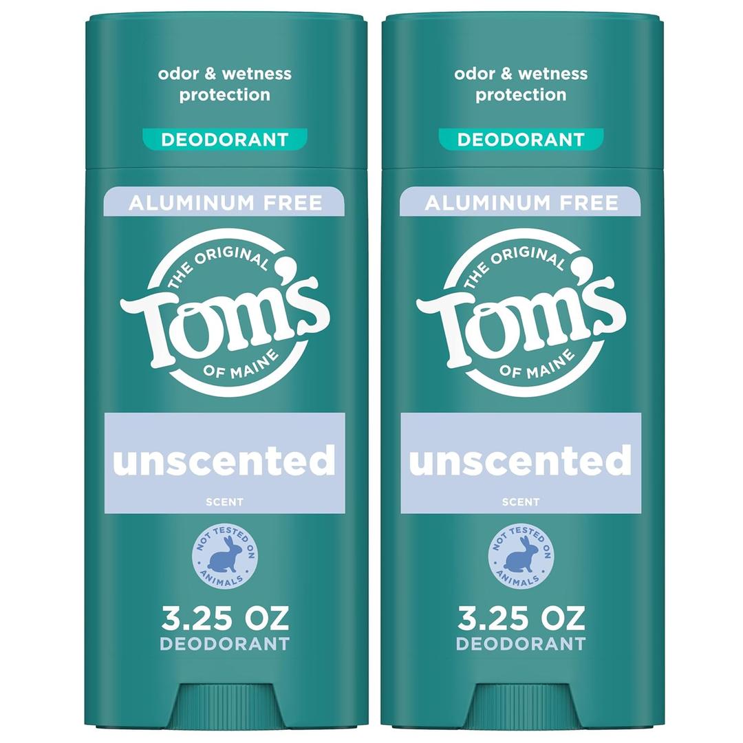 Tom's of Maine Unscented Aluminum Free Natural Deodorant For Women & Men | Goes on Clear | Odor & Wetness Protection | Naturally Derived and Moisture-Locking Ingredients | 3.25 oz (2 Pack)