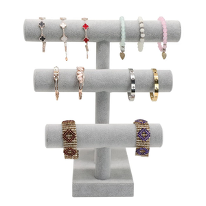 Stratalife Jewelry Organizer Bracelet Holder Stand 3 Tier Bracelet Display Necklace Holder Stand T-Bar Jewelry Display for Selling (Ice Velvet)