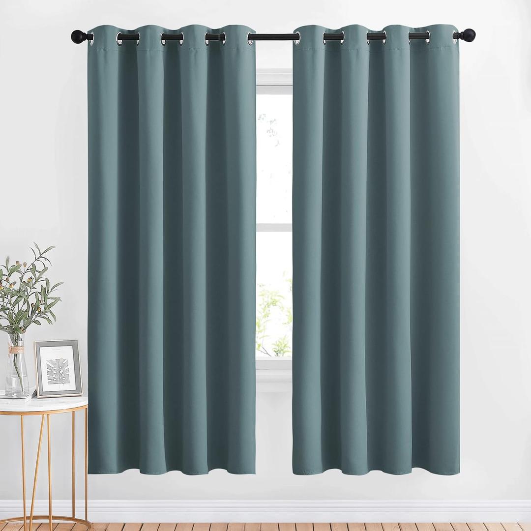 NICETOWN Blackout Curtains 63 Length for Nursery - Grommet Window Treatment Thermal Insulated Solid Room Darkening Drapes for Living Room, Greyish Blue, 1 Panel, W52 x L63
