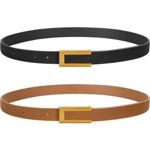 SUOSDEY Women Skinny Leather Belts for Dress Jeans Belt for Women with Gold Buckle，Width 0.9"
