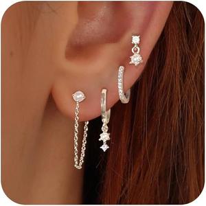 Ewrkbr 14k Gold Plated Pearl Hoop Earrings for Women - Dainty Huggie Stacks, Hypoallergenic Cute Cartilage Studs, Trendy Fashion Jewelry (set6)