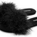 BCTEX COLL Women's Fuzzy Open Toe Slippers Memory Foam Feather Slides Fluffy Furry Indoor House Sandals (8, Black)