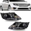 labwork Headlight Assembly Replacement for Fusion 2010-2012 Halogen Clear Len Black Interior Driver and Passenger Side Headlights FO2502273 FO2503273