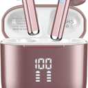 Wireless Earbuds, Bluetooth 5.3 Headphones with 4-Mics Clear Call and ENC Noise Cancelling, Bluetooth Earbuds Touch Control Stereo Sound with LED Display, Waterproof Running Headphones (Rose Gold)