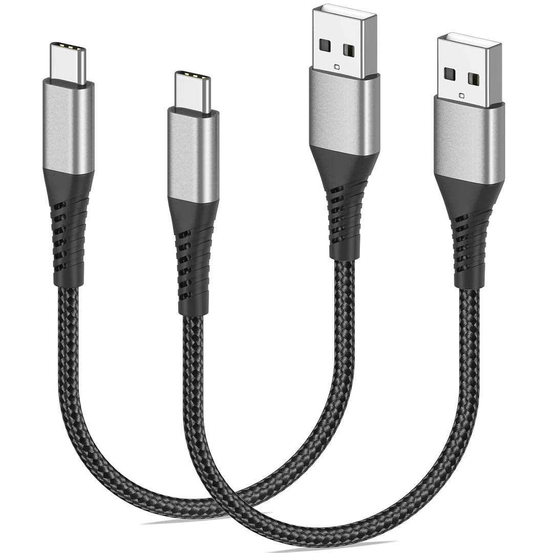Short USB A to USB C Cable 1FT, 2 Pack Braided 3A USB A to Type C Fast Charging Cable for iPhone 15 16 17 Pro Max, Samsung Galaxy S24 S23, Google Pixel, iPad Air Pro, Charging Station, Power Bank