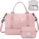 Weekender Bags for Women,Personal Item Travel Bag with Shoes Compartment,Overnight Travel Duffel Bag with Toiletry Bag (Large, Pink)
