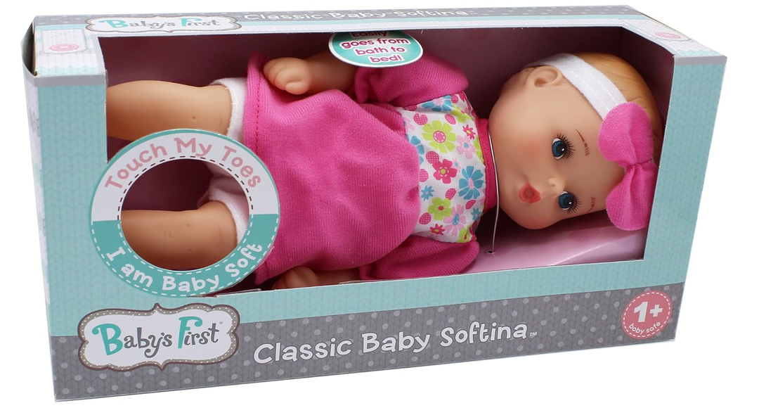 Baby's First Bathtime Baby Softina in Pink & Floral Jumper With Matching Headband and Feel So Real Skin - Safe for Children 1 Year & Up