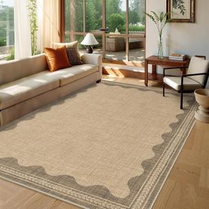 Scalloped Easy Jute Rug 5x7 Outdoor Rug Washable Rugs for Entryway Porch Non Slip Neutral Farmhouse Indoor Outdoor Carpet for Backyard Patio Office