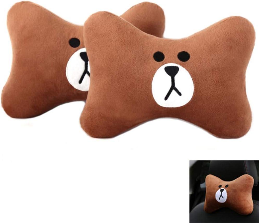 CHERISH 2Pcs Car Headrest Pillow Cute Bear Car Neck Pillow, Comfortable Soft Car Seat Pillow, Car Accessories Head Neck Pillow, Universal Headrest Pillow for Travelling and Home (Brown)
