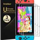 ivoler [3 Pack] Screen Protector Tempered Glass for Nintendo Switch, iVoler Transparent HD Clear Anti-Scratch Screen Protector Compatible Nintendo Switch