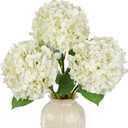 DILATATA Large Real Touch Hydrangea Artificial Flowers with Stems, 8" Full Bloom Fresh Touch Faux Hydrangea Bouquet for Vase Decor, Wedding Centerpieces, Home Table Arrangement 25.5 White Hydrangeas